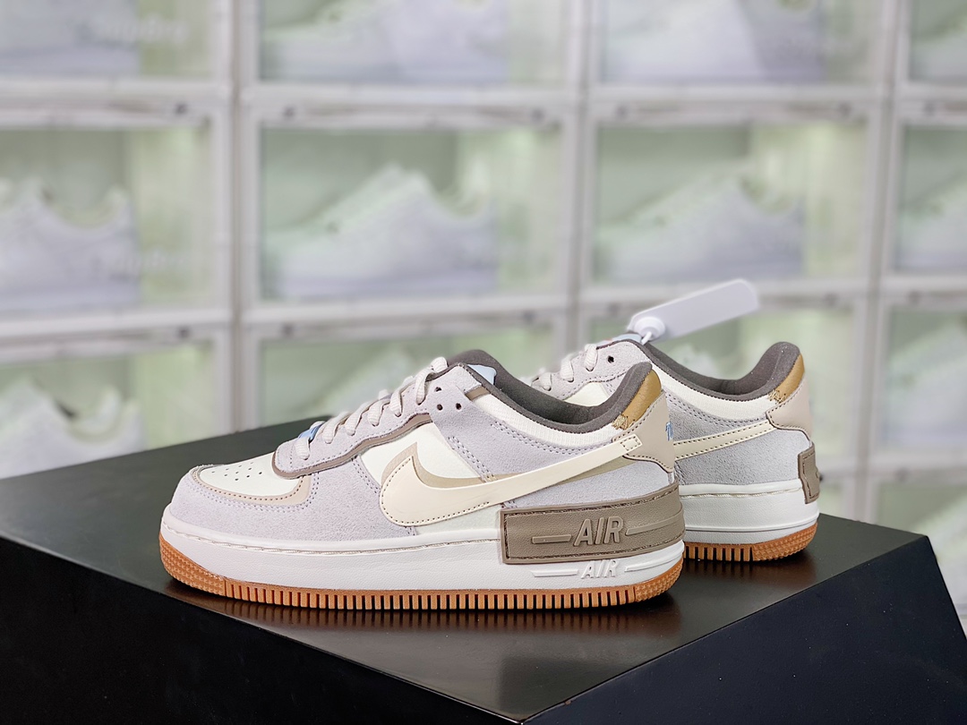 Nike WMNS Air Force 1 Shadow”Fog Gray/Ivory/White/Purple插图1