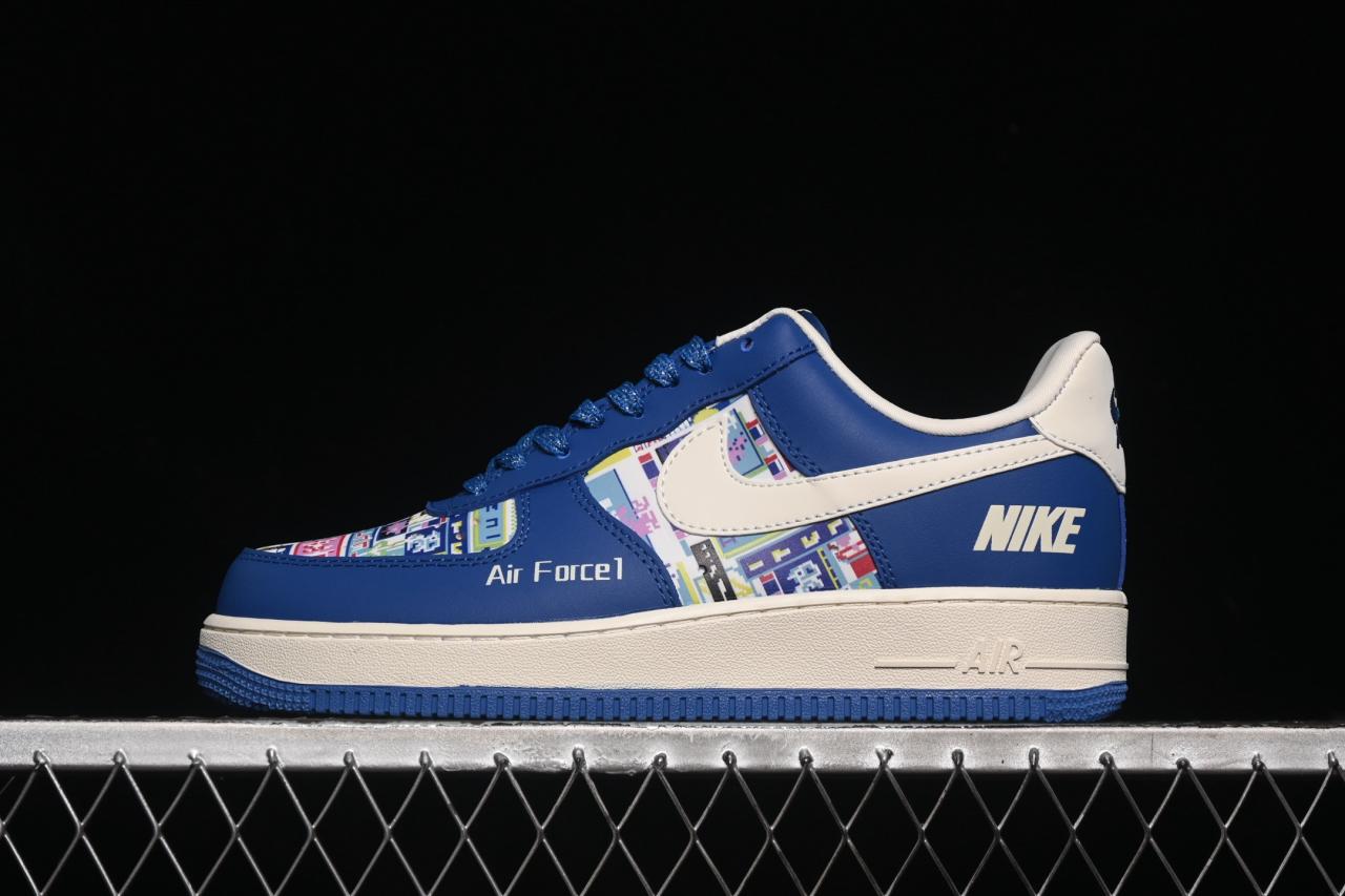 Nike Air Force 1’07 Low MLB: Blue/White Double Swoosh Sneakers KJ1688-009
