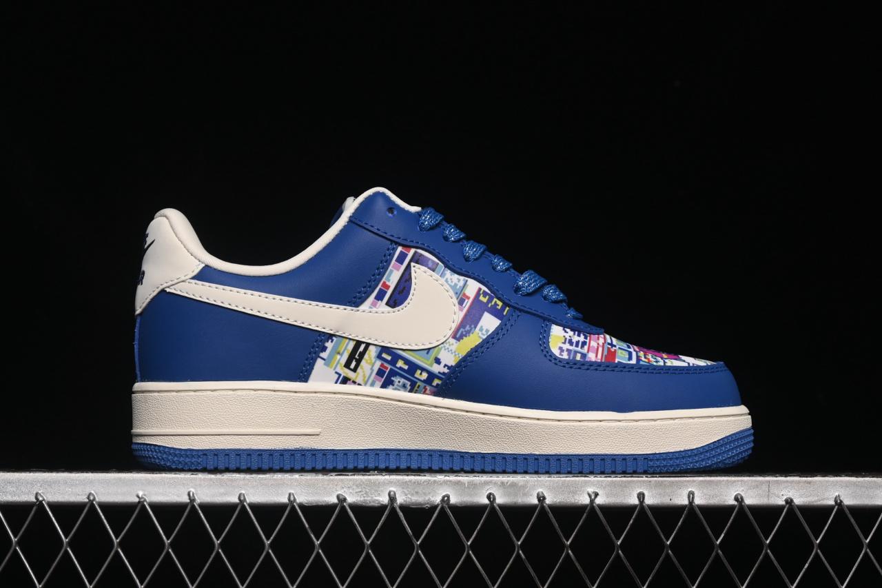 Nike Air Force 1’07 Low MLB: Blue/White Double Swoosh Sneakers KJ1688-009插图1