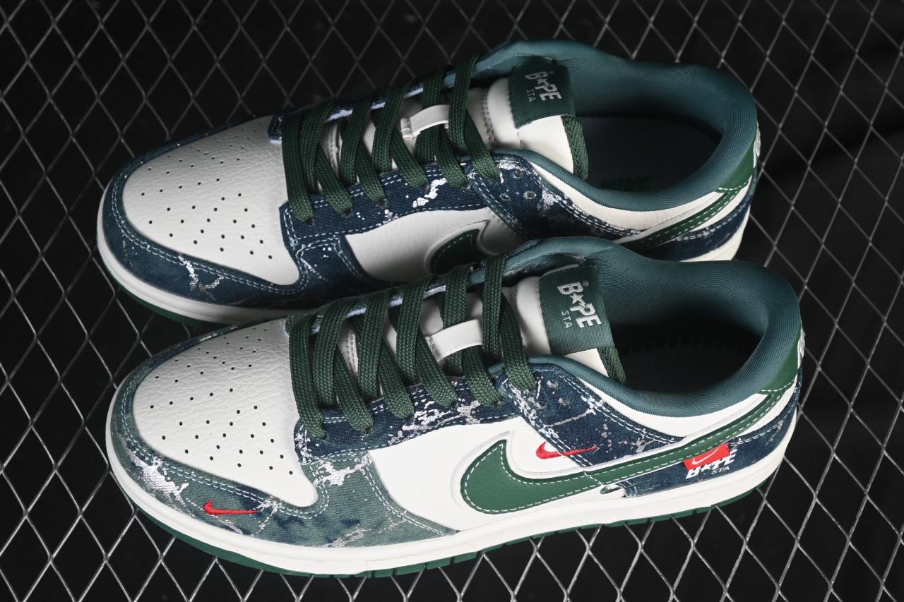 Nike SB Dunk Low x BAPE SC0601-465: White Army Green Limited Edition Custom Sneakers插图3
