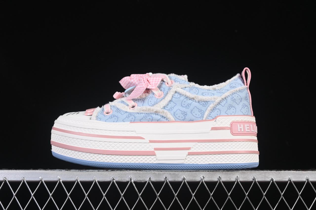 Sanrio x Old Order x Hello Kitty Sky Blue Platform Canvas Shoes with All-Over Print – 7008