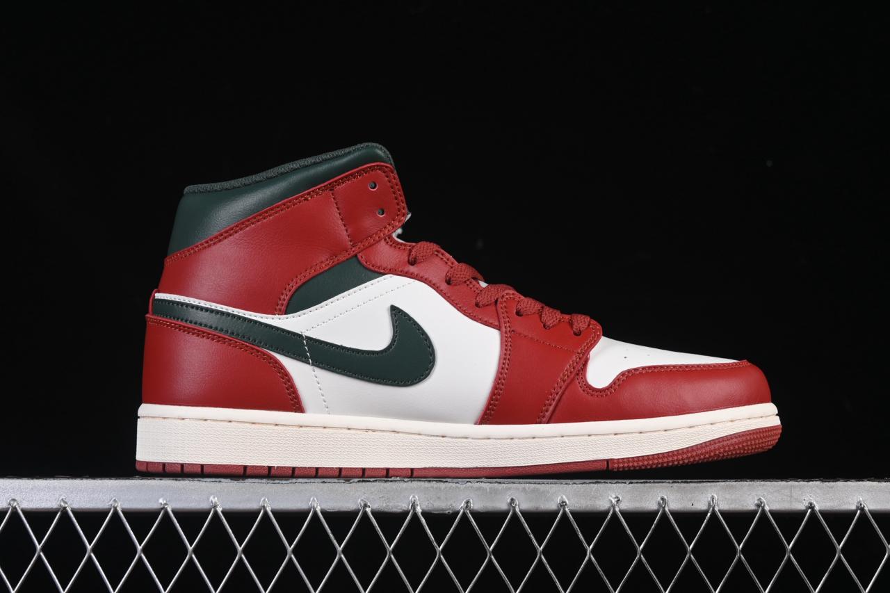 Air Jordan 1 Mid DQ8426-105 – Classic White Red Green Accent Sneaker for Everyday Style插图1