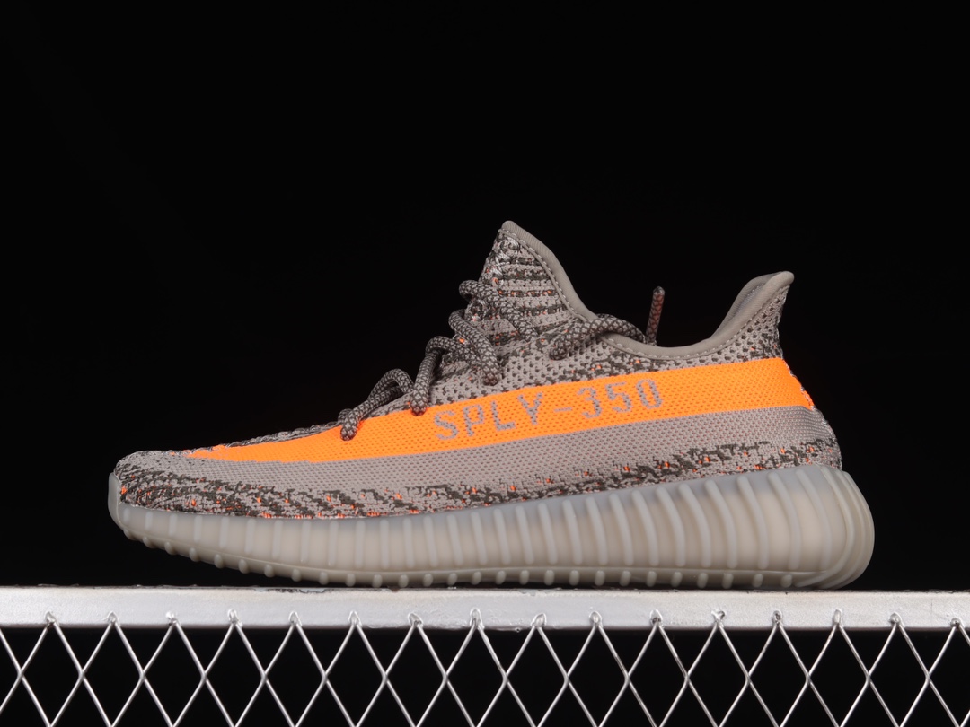Adidas Yeezy 350 V2 GW1229: Grey Orange Reflective Knit Shoes with BASF Boost
