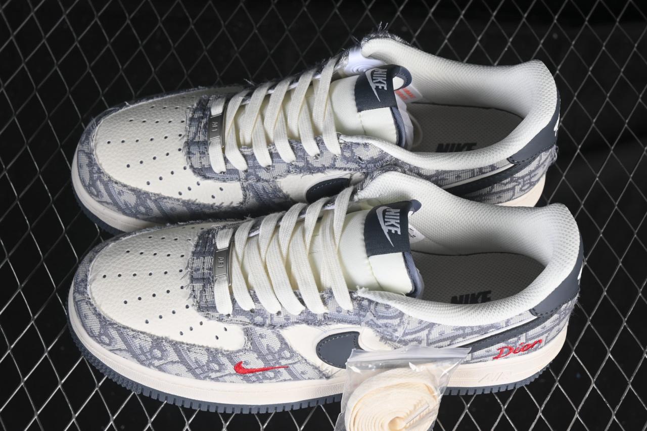 Dior x Nike Air Force 1 Low MZ9588-807: Pattern Beige Grey Red Collaboration Sneakers插图3