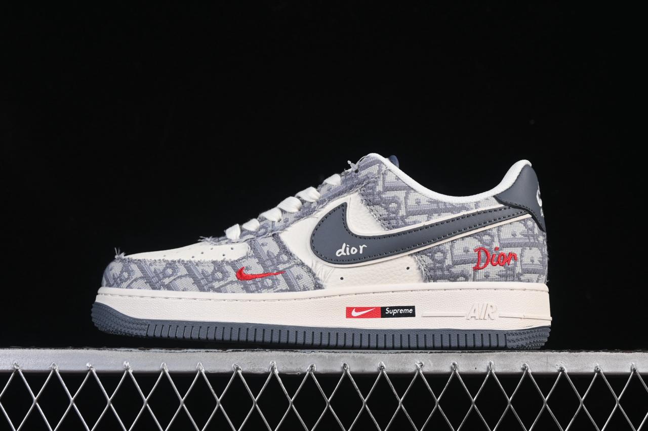 Dior x Nike Air Force 1 Low MZ9588-807: Pattern Beige Grey Red Collaboration Sneakers