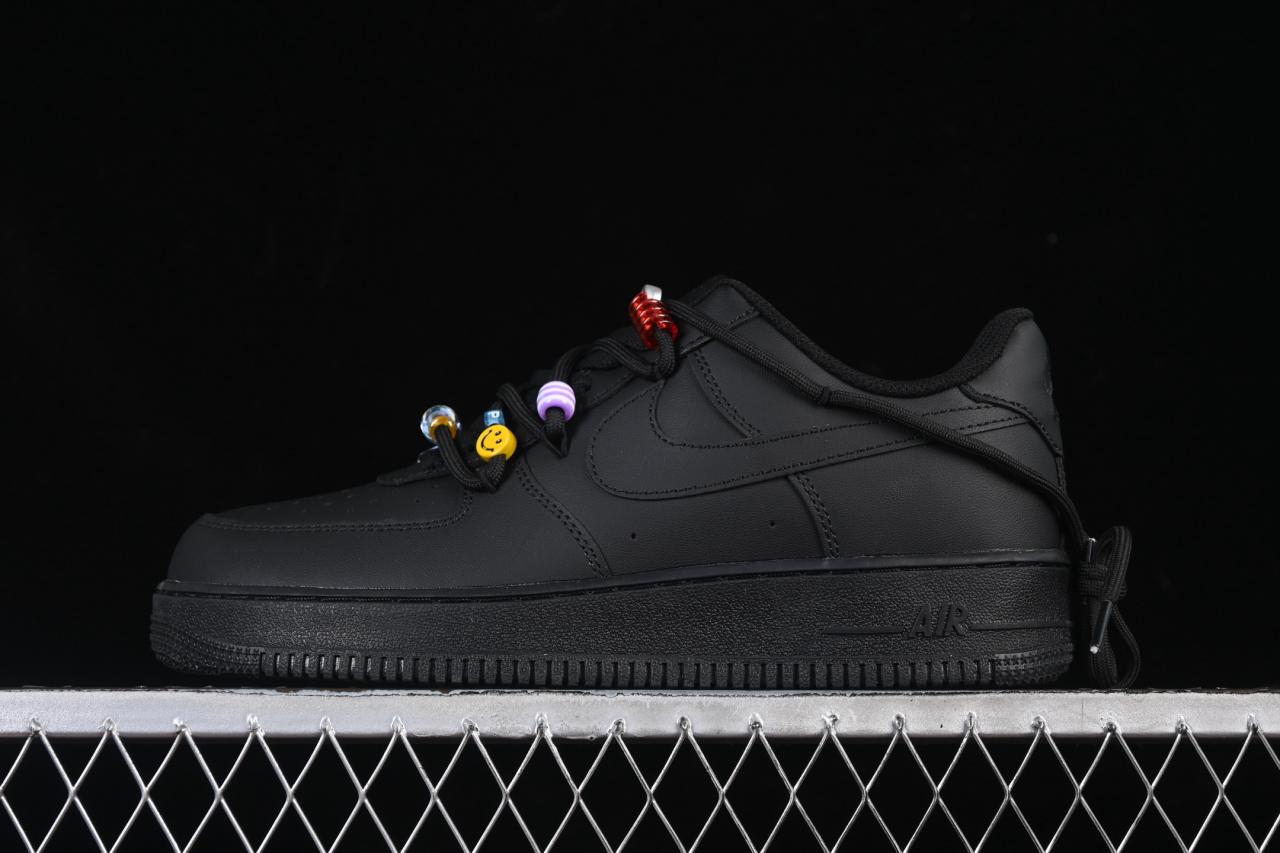 Nike Air Force 1’07 Low FQ5296-101: Black Bead-Inspired Casual Sneakers with Colorful Accents