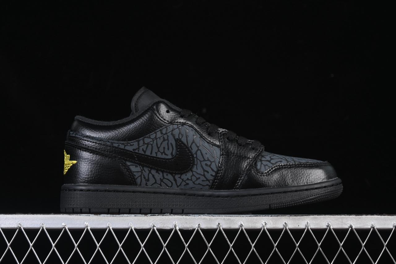 Air Jordan 1 Low Elephant Print IM6568-010: Premium Black Grey Crackle Sneakers插图1