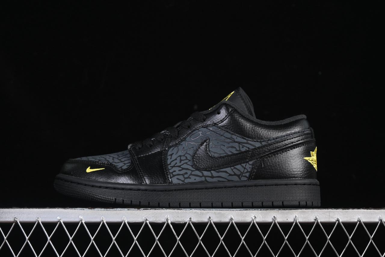 Air Jordan 1 Low Elephant Print IM6568-010: Premium Black Grey Crackle Sneakers