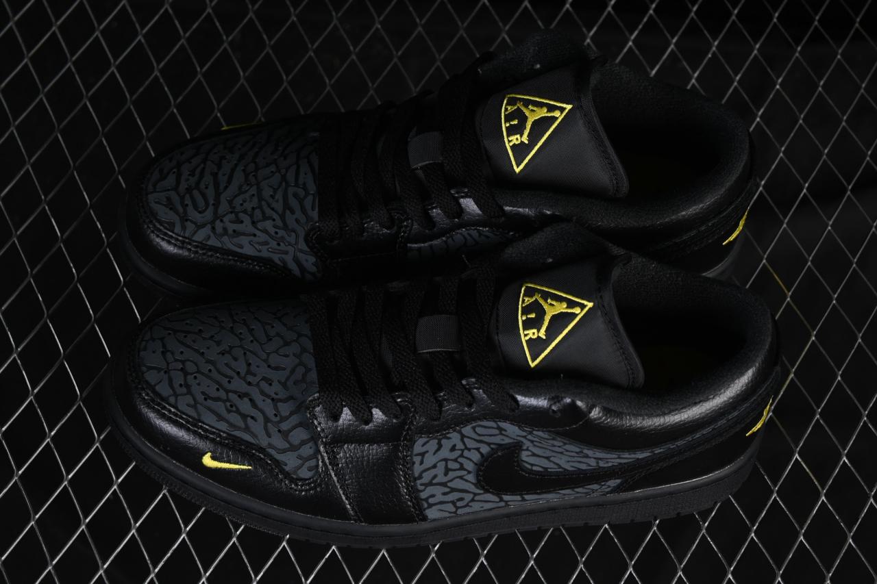 Air Jordan 1 Low Elephant Print IM6568-010: Premium Black Grey Crackle Sneakers插图3